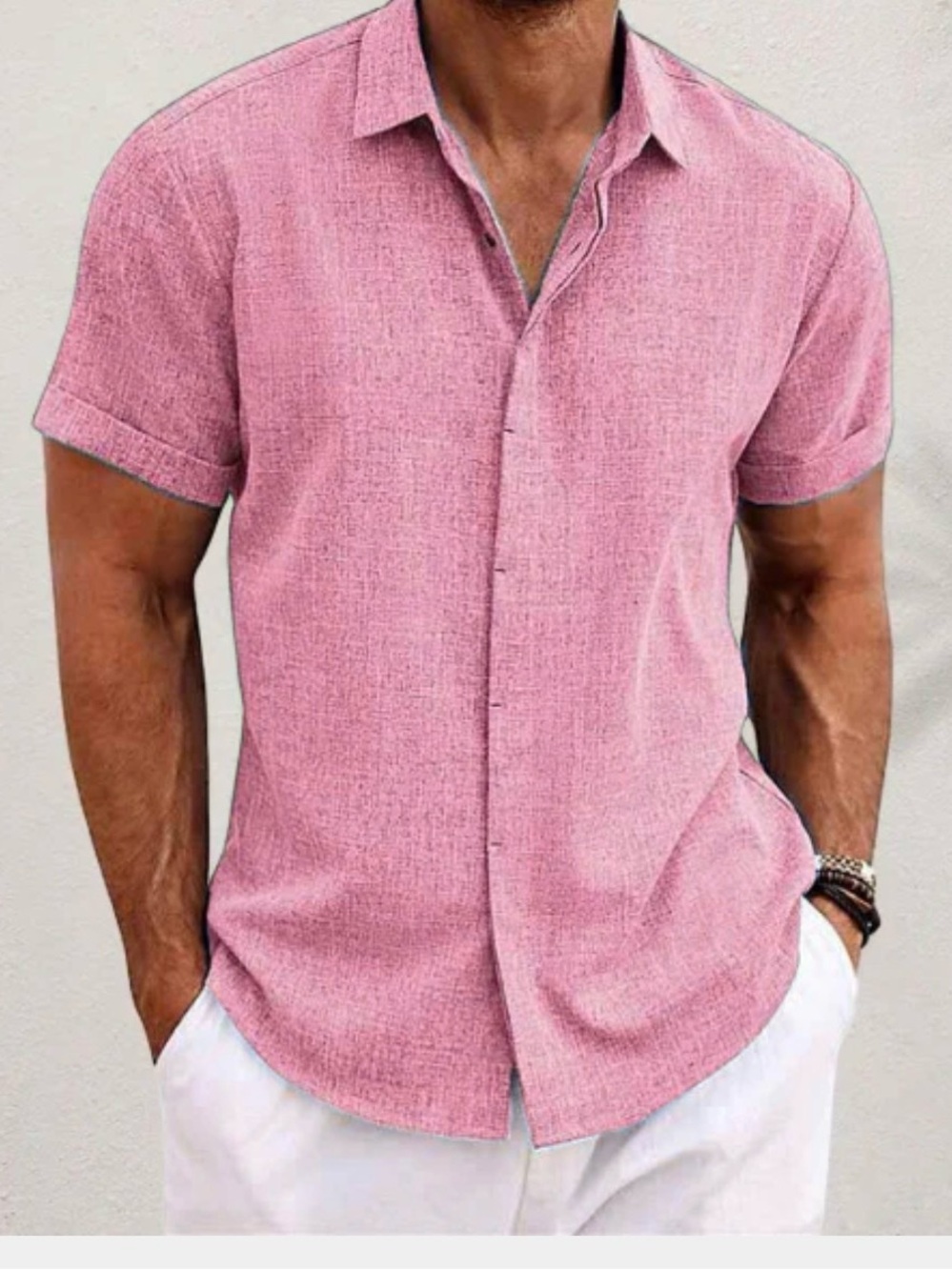 Baird McNutt Murano Linen Slim Fit Shirt Pink Button Front Casual Summer Mens XL
